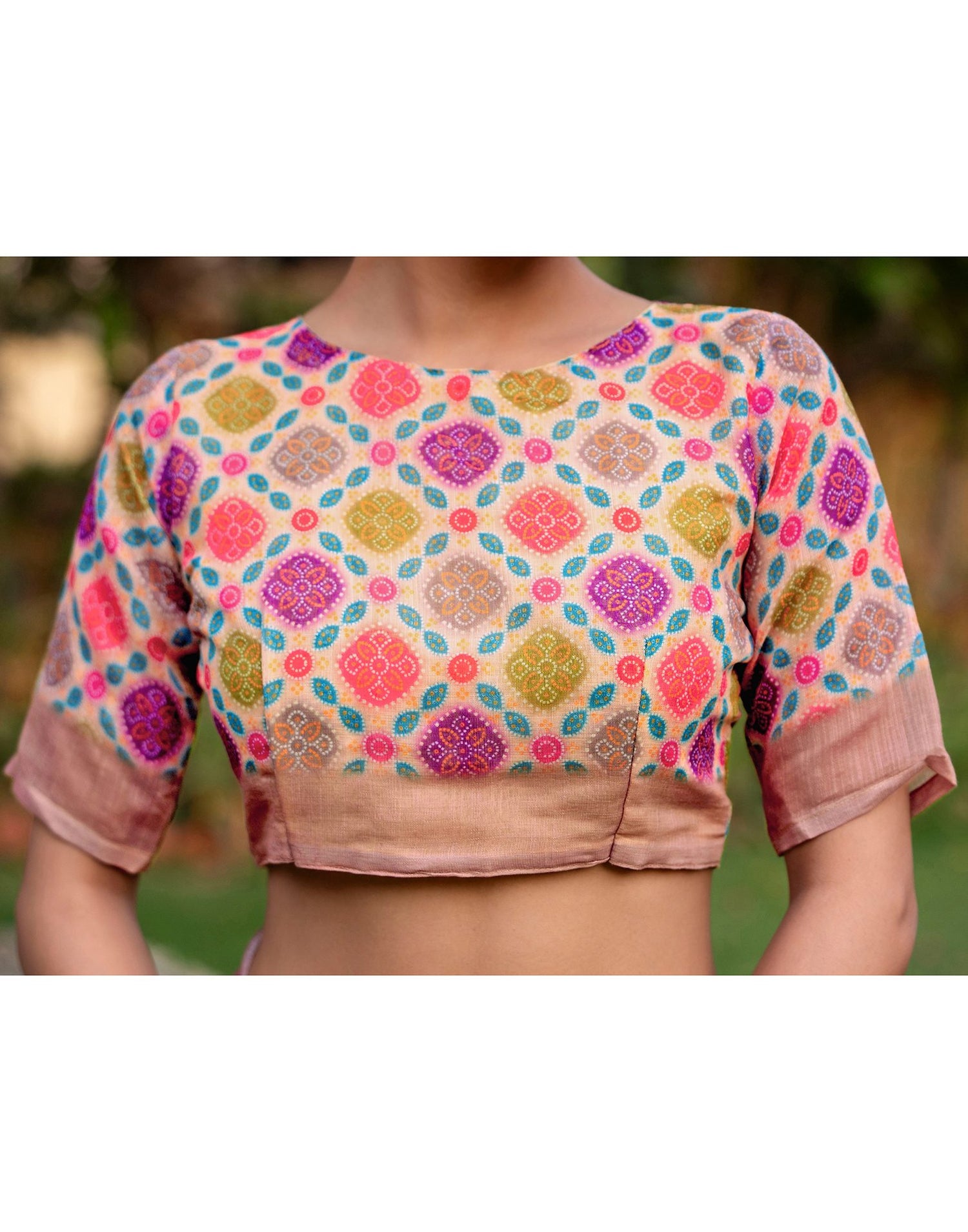 Vat Savitri Special Peach Linen Bandhani Printed Saree
