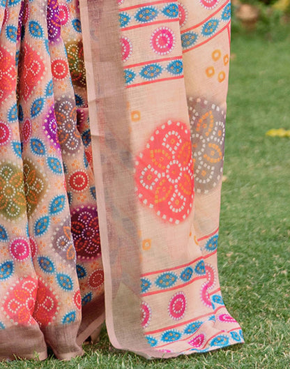 Vat Savitri Special Peach Linen Bandhani Printed Saree