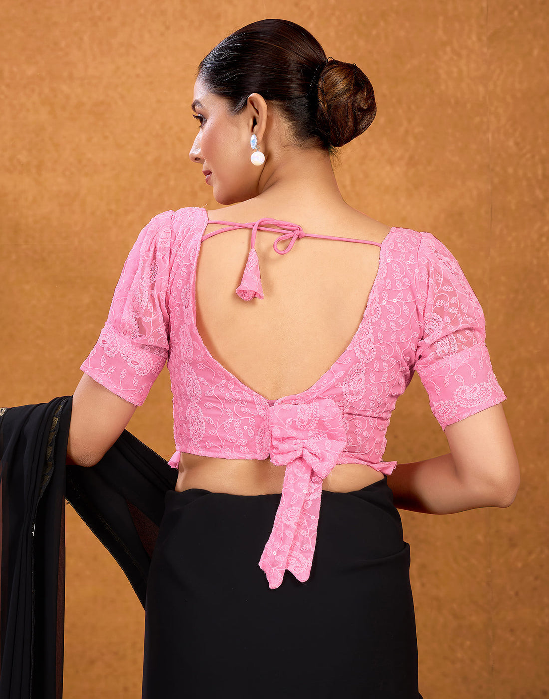 Pink Georgette Plain Chikankari Blouse