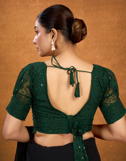 Dark Green Georgette Plain Chikankari Blouse