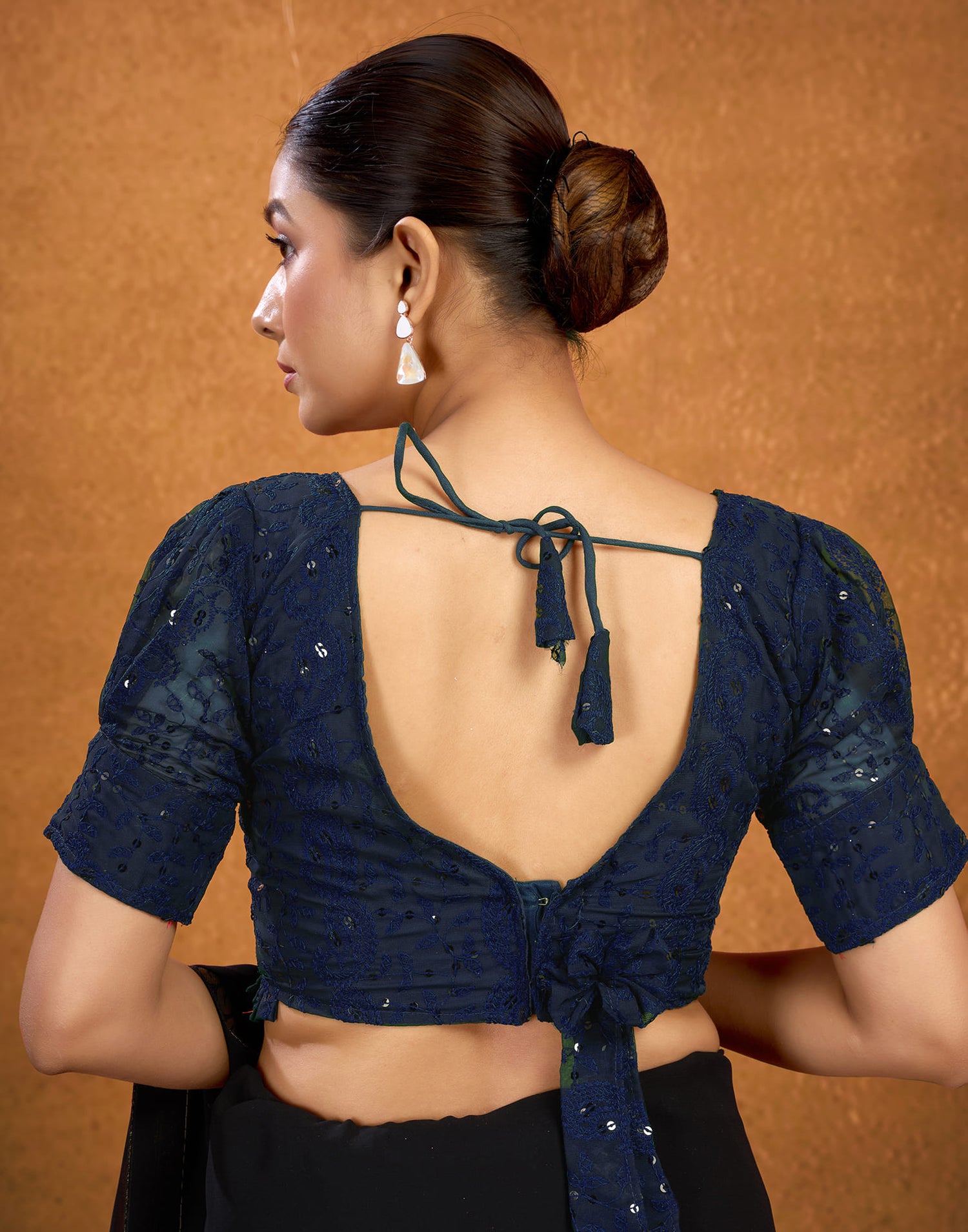 Dark Blue Georgette Plain Chikankari Blouse