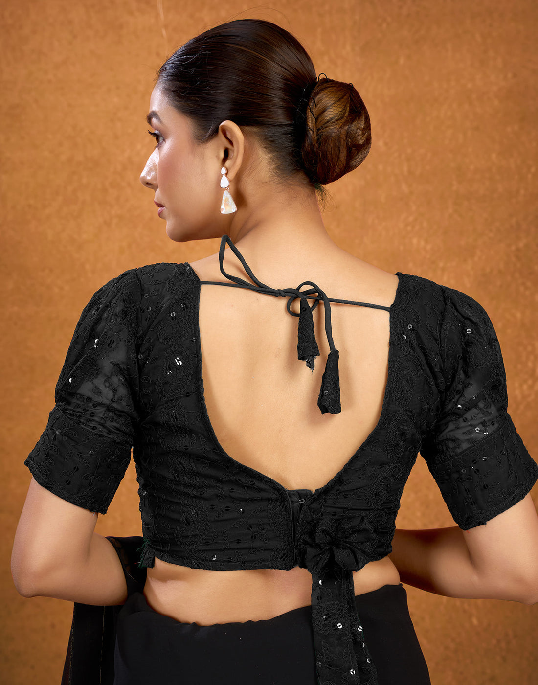 Black Georgette Plain Chikankari Blouse