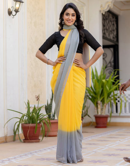 Ready To Wear Yellow Georgette Dyed Plain Saree