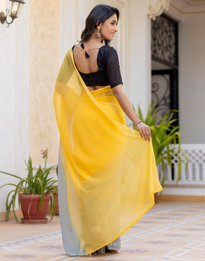 Ready To Wear Yellow Georgette Dyed Plain Saree