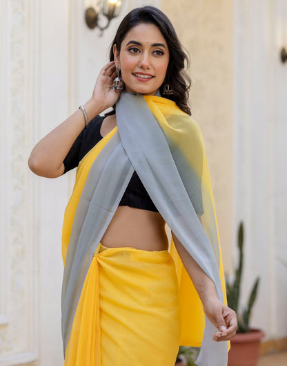 Ready To Wear Yellow Georgette Dyed Plain Saree