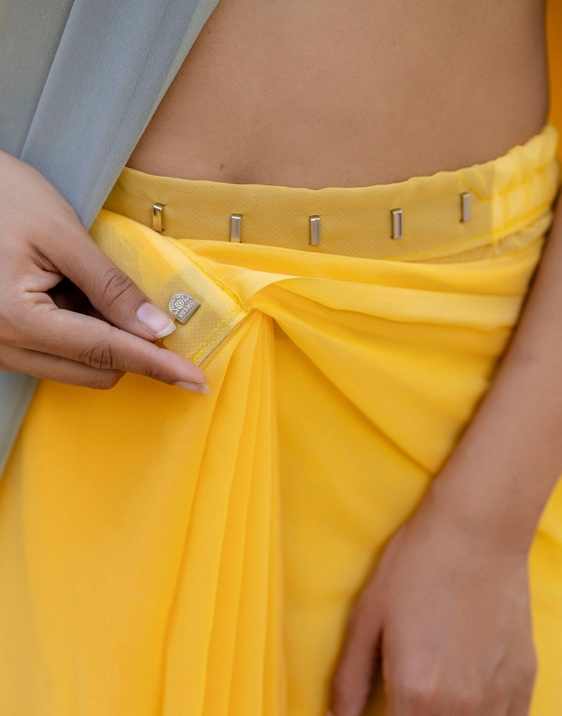 Ready To Wear Yellow Georgette Dyed Plain Saree