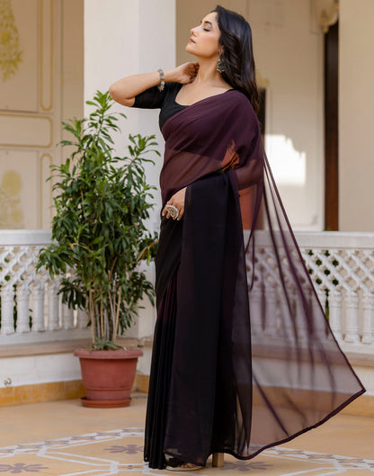 Ready To Wear Dark Wine Georgette Dyed Plain Saree