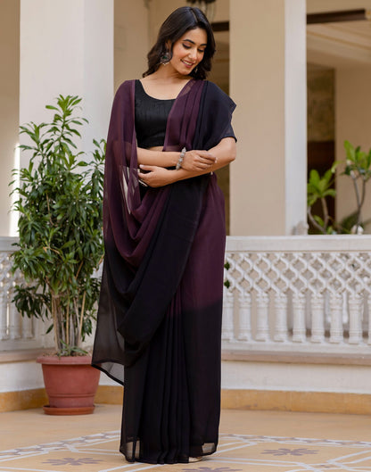 Ready To Wear Dark Wine Georgette Dyed Plain Saree
