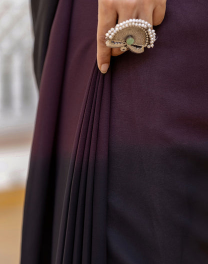 Ready To Wear Dark Wine Georgette Dyed Plain Saree