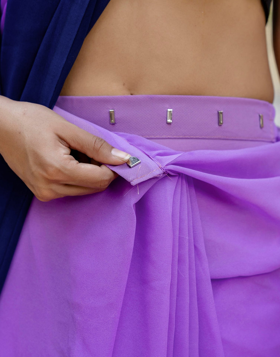 Ready To Wear Purple Georgette Dyed Plain Saree