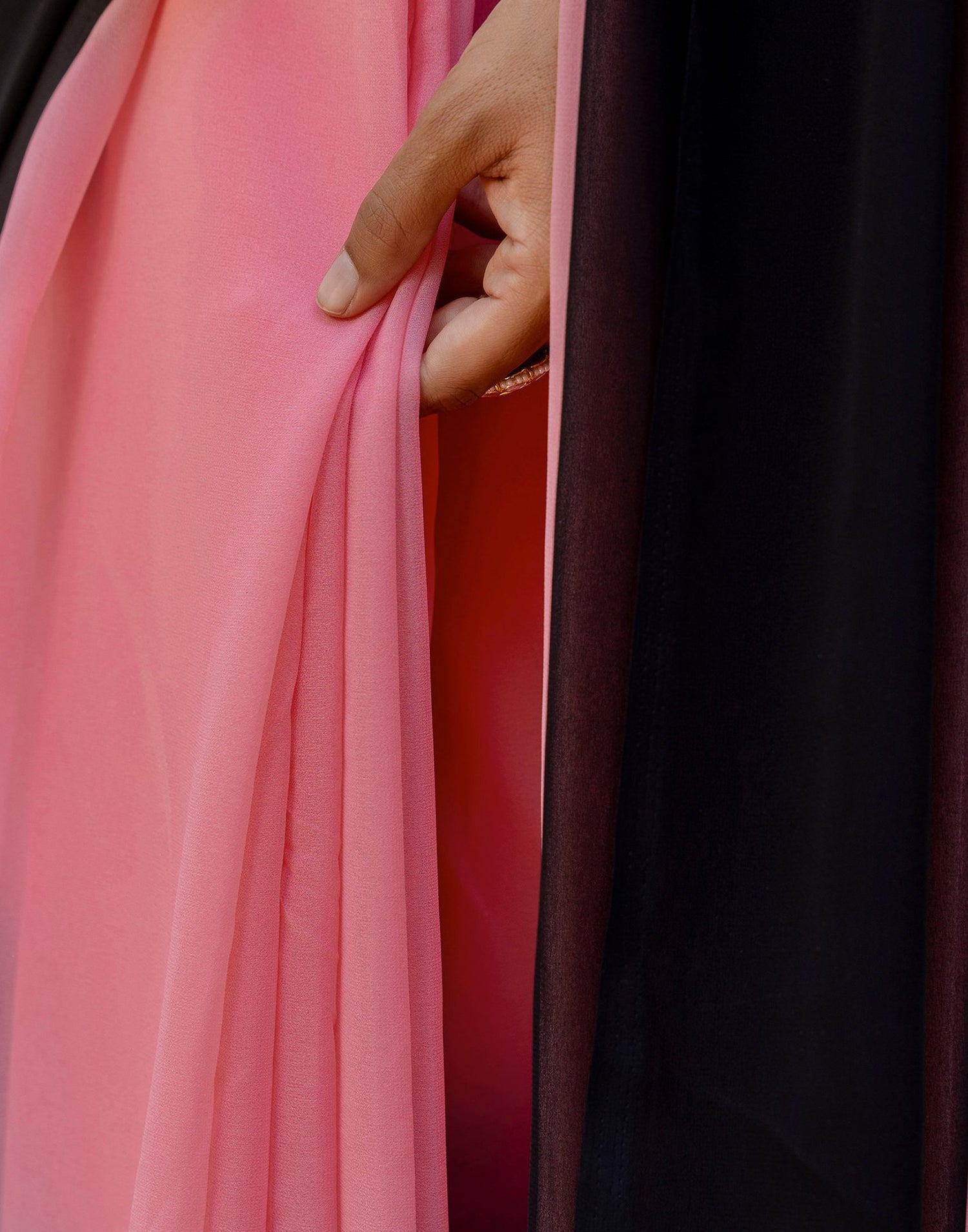 Ready To Wear Baby Pink Georgette Dyed Plain Saree