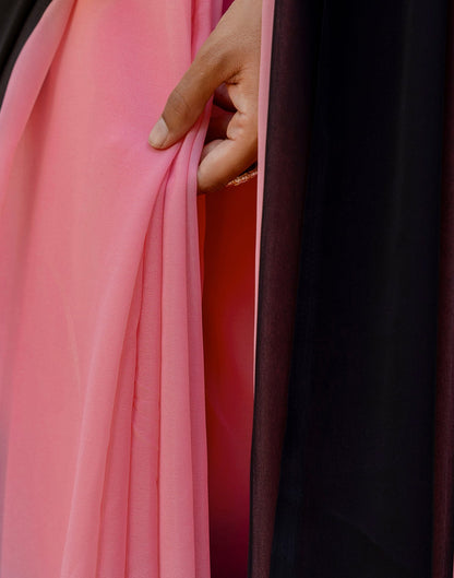 Ready To Wear Baby Pink Georgette Dyed Plain Saree