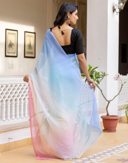 Ready To Wear Sky Blue Georgette Dyed Plain Saree