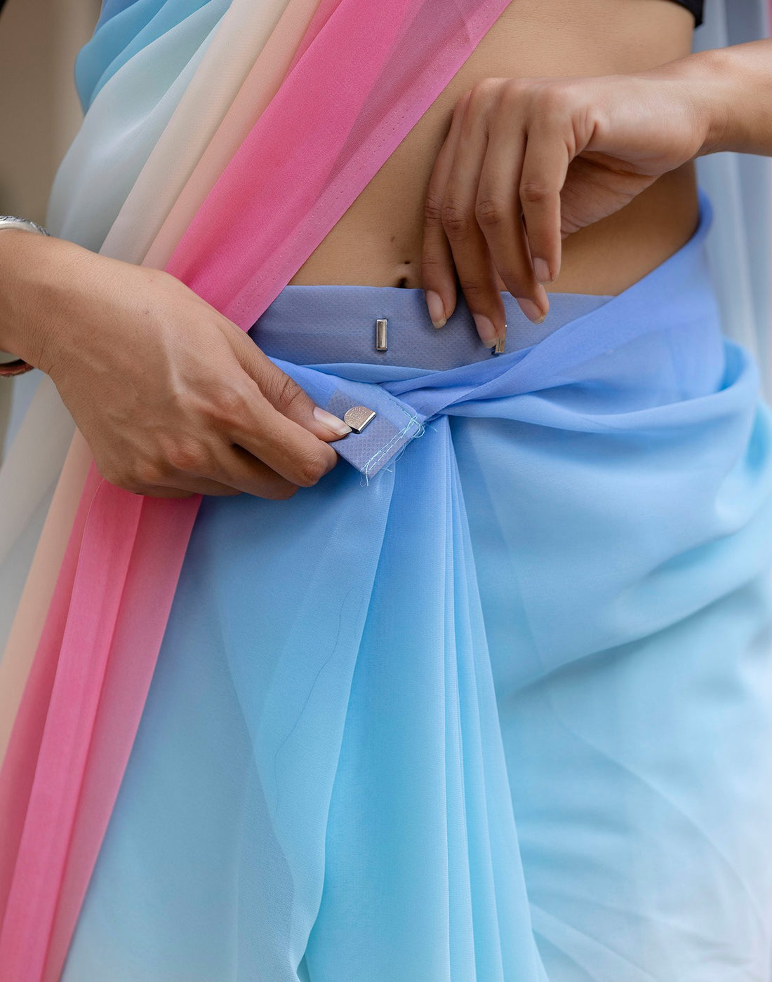 Ready To Wear Sky Blue Georgette Dyed Plain Saree