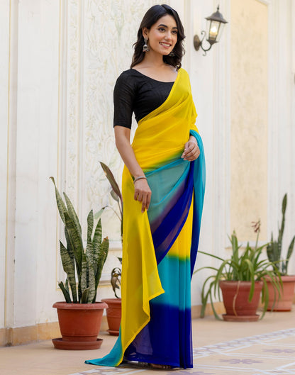 Ready To Wear Yellow Georgette Dyed Plain Saree
