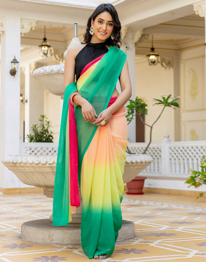 Ready To Wear Multicoloured Georgette Dyed Plain Saree