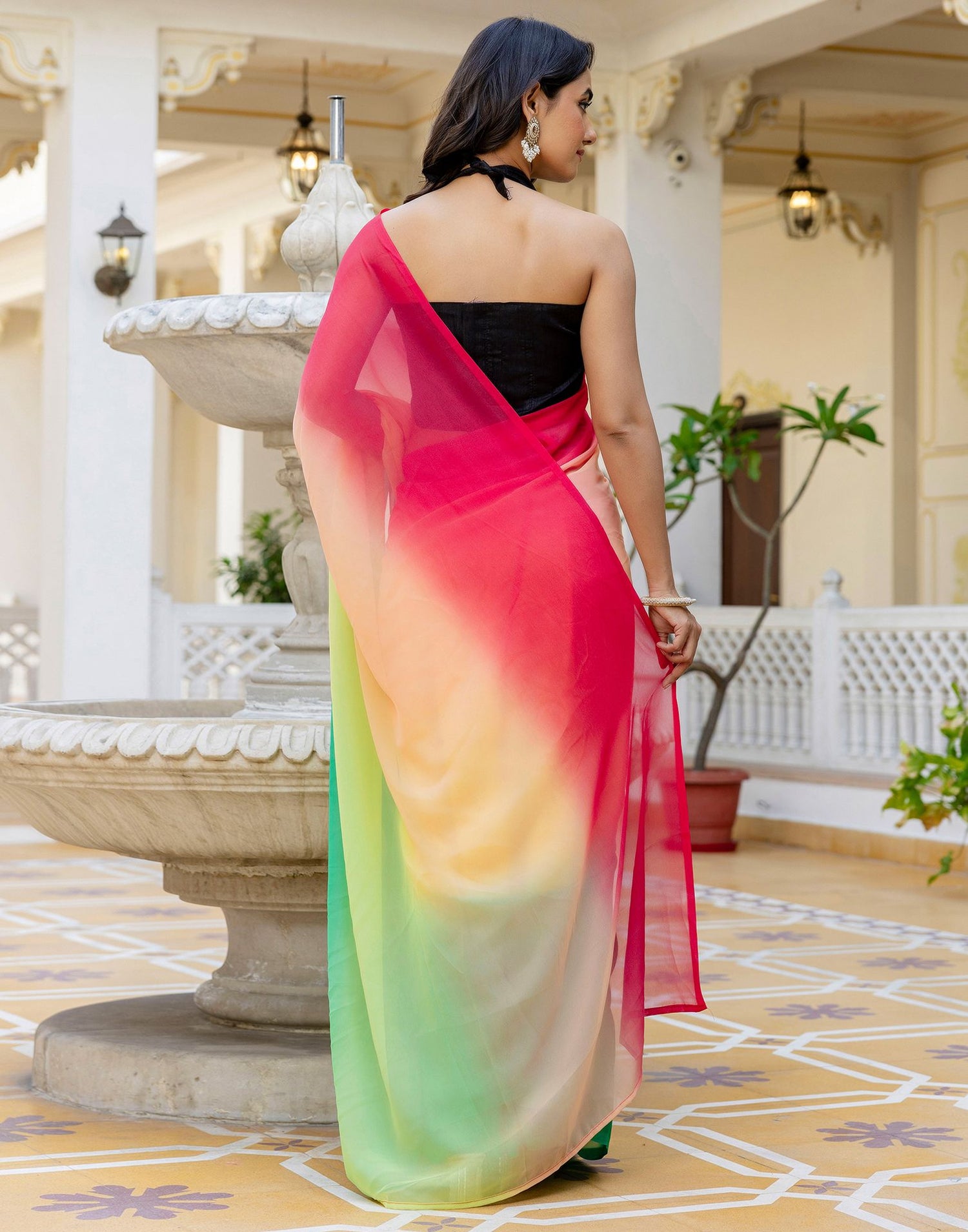 Ready To Wear Multicoloured Georgette Dyed Plain Saree