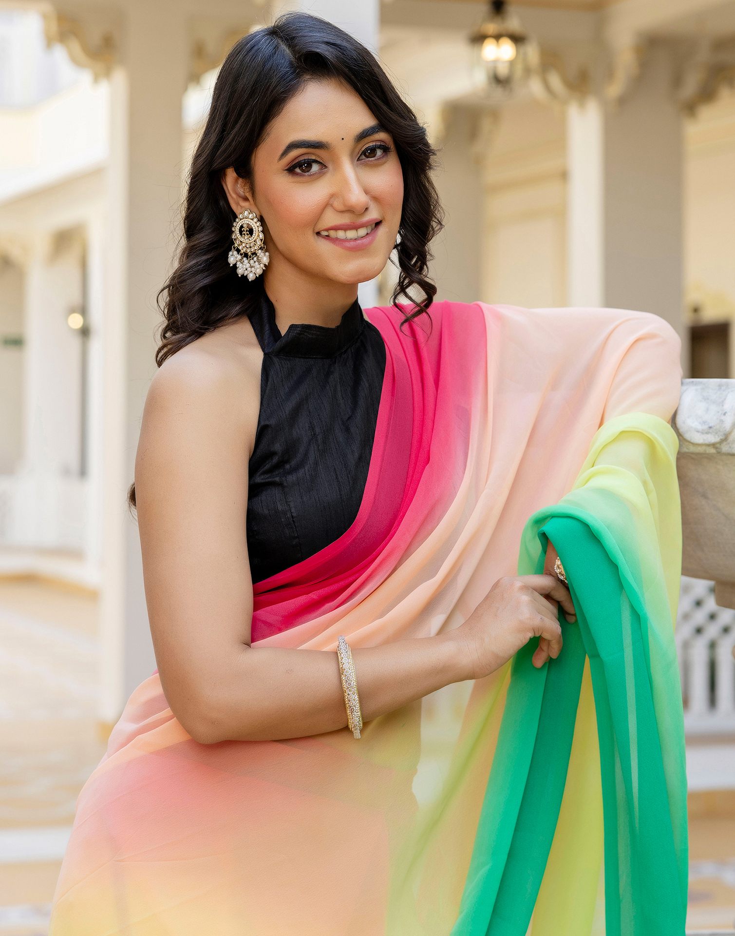 Ready To Wear Multicoloured Georgette Dyed Plain Saree