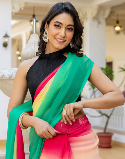 Ready To Wear Multicoloured Georgette Dyed Plain Saree