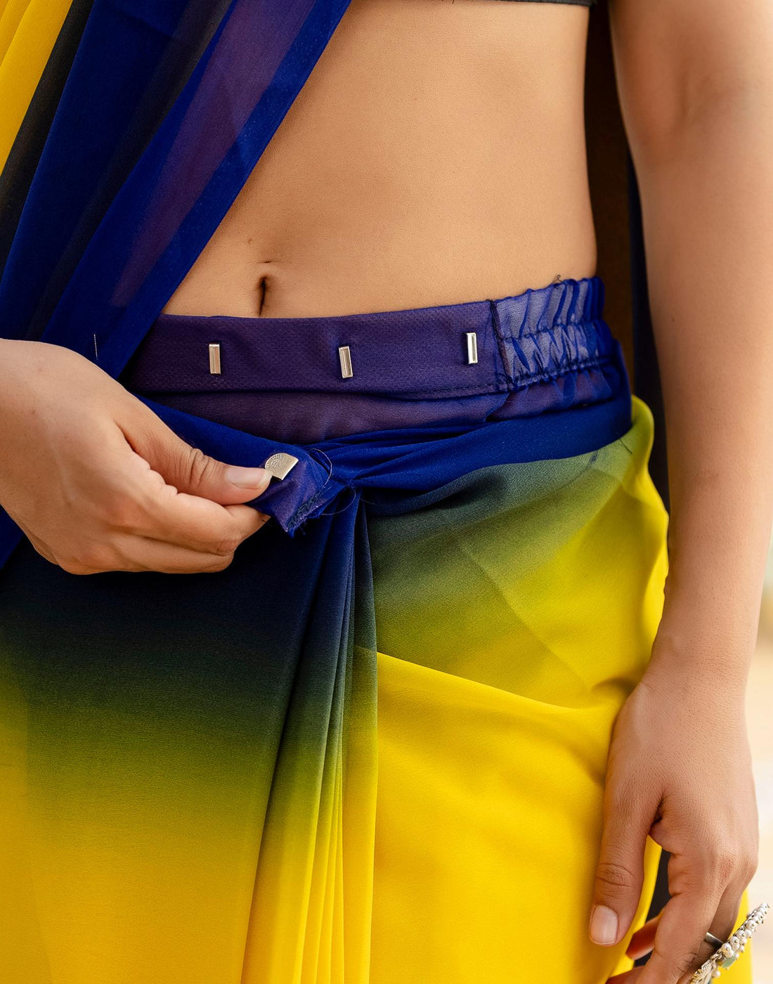 Ready To Wear Yellow Georgette Dyed Plain Saree