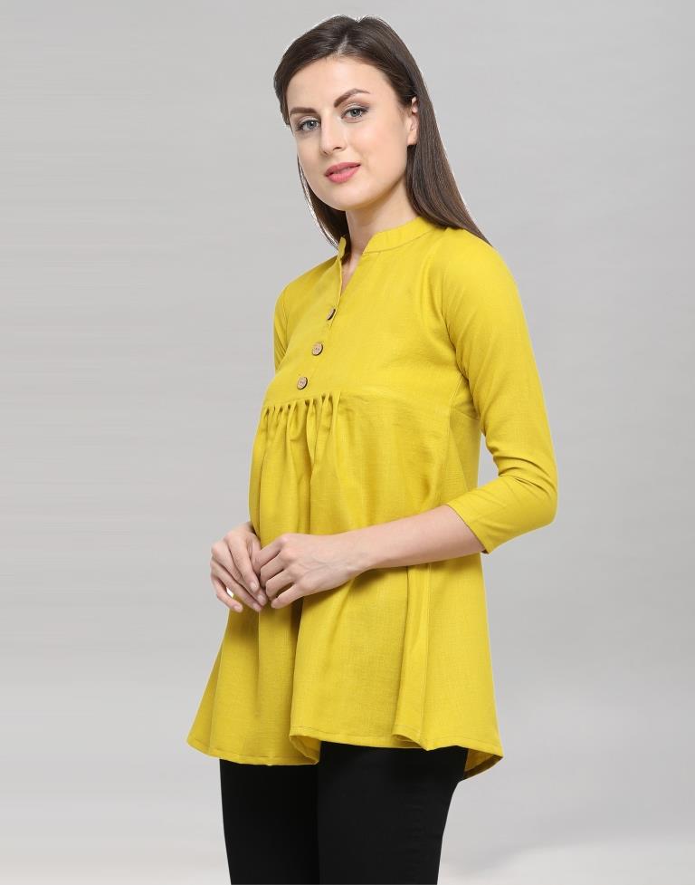 Yellow Coloured Plain Poly Cotton Top | Sudathi
