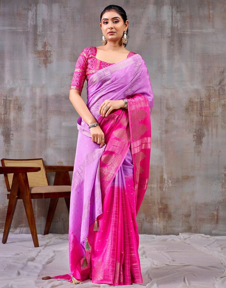 Light Purple Chinnon Chiffon Woven Saree