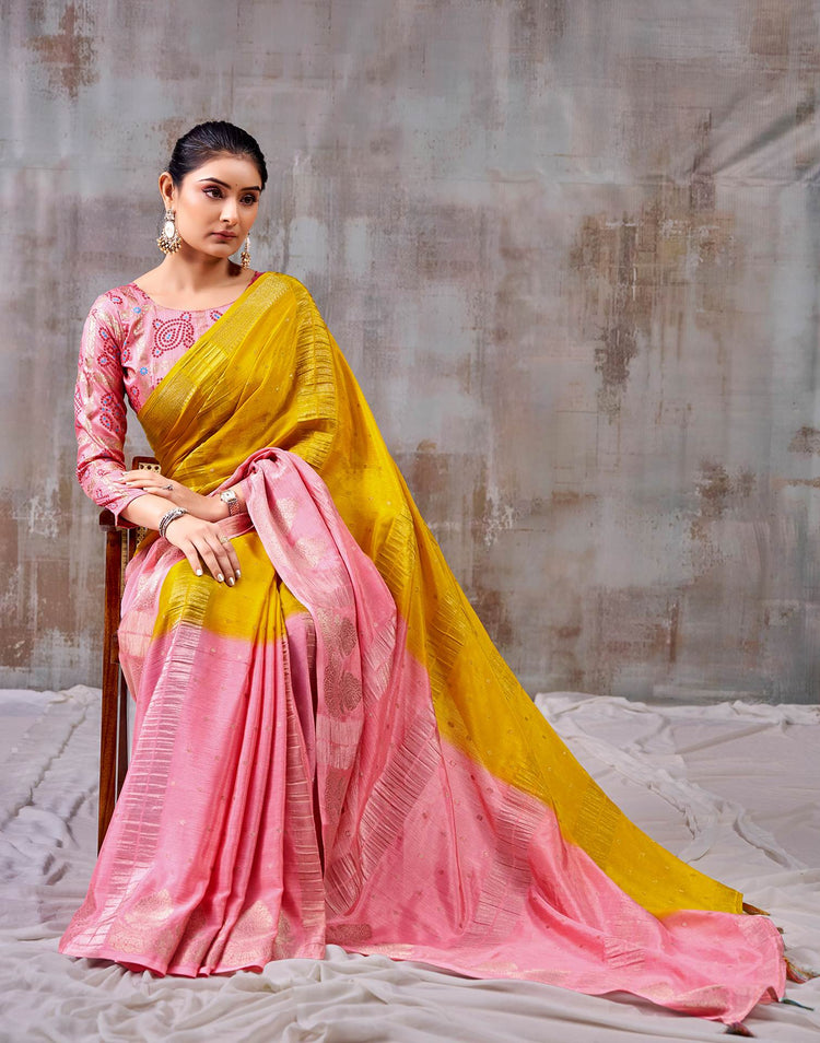 Yellow Chinnon Chiffon Woven Saree