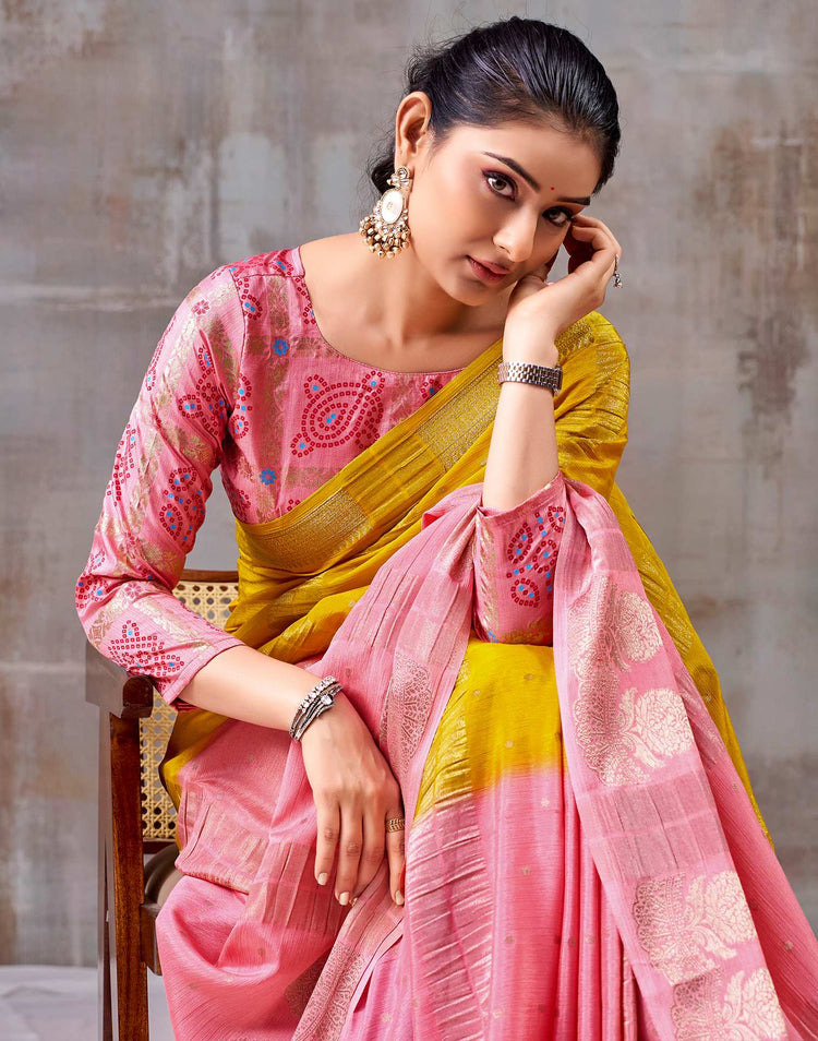 Yellow Chinnon Chiffon Woven Saree
