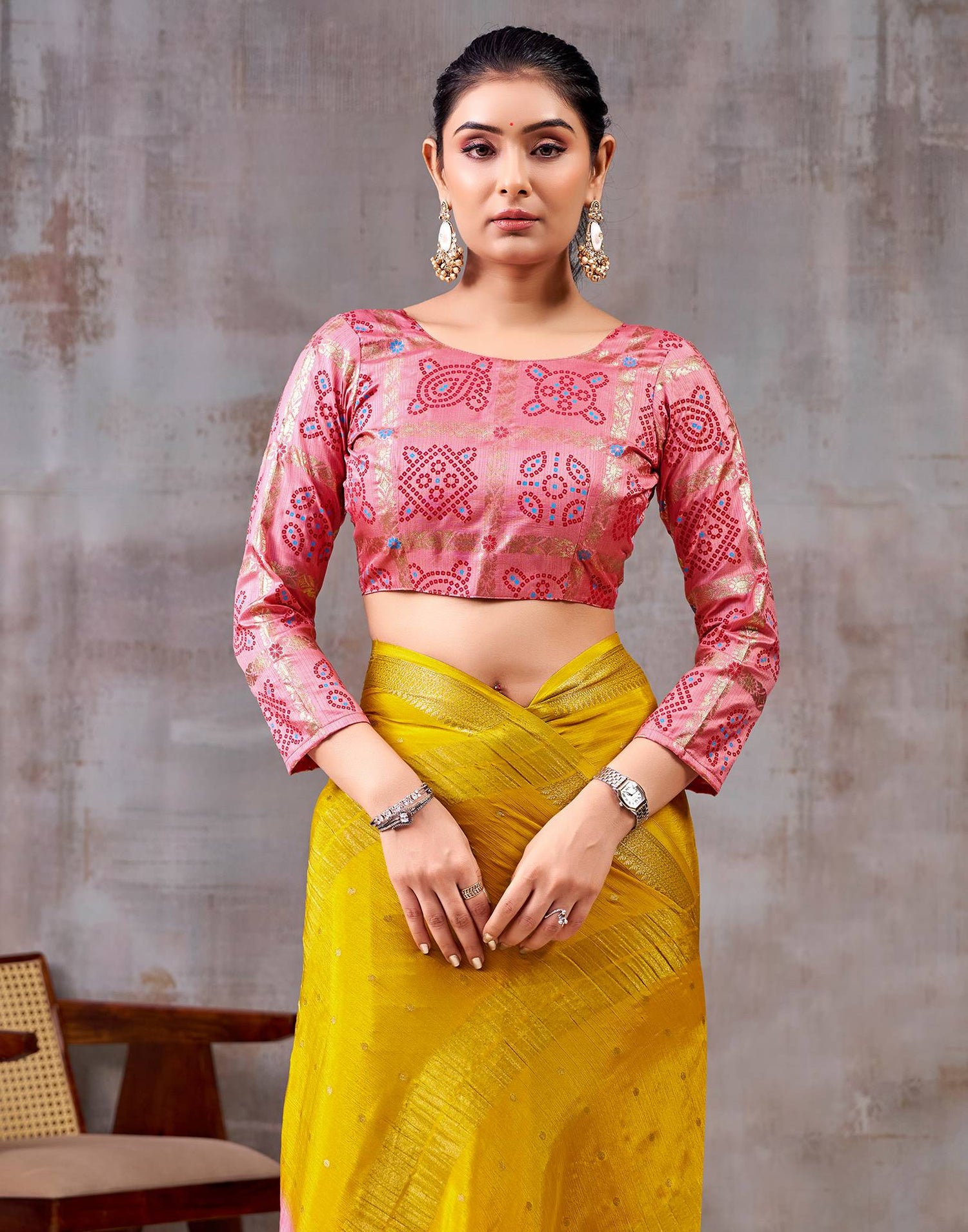 Yellow Chinnon Chiffon Woven Saree