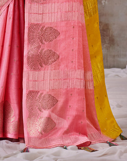 Yellow Chinnon Chiffon Woven Saree
