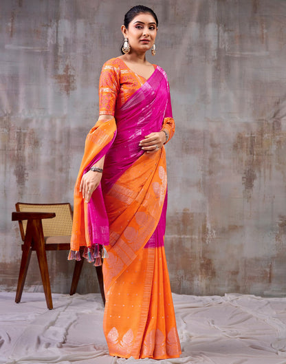 Dark Pink Chinnon Chiffon Woven Saree