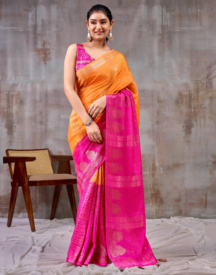 Orange Chinnon Chiffon Woven Saree