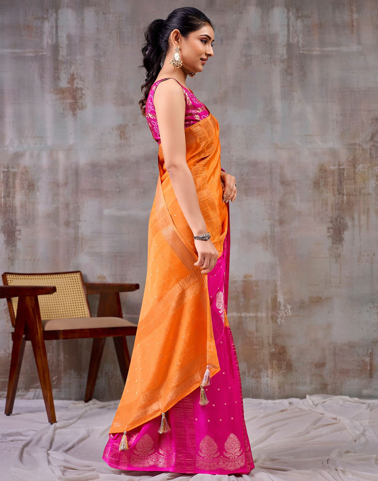 Orange Chinnon Chiffon Woven Saree