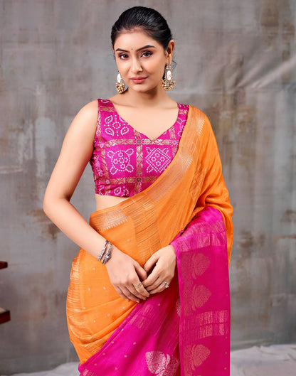 Orange Chinnon Chiffon Woven Saree