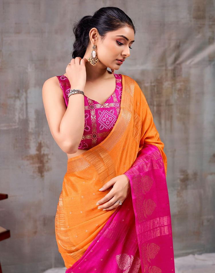 Orange Chinnon Chiffon Woven Saree