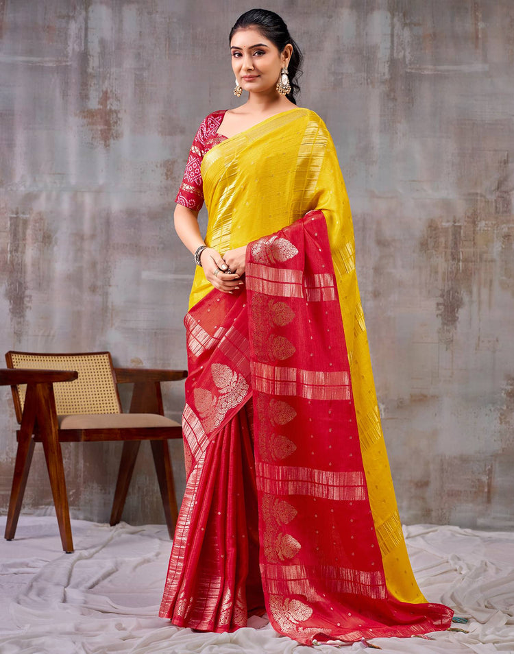 Yellow Chinnon Chiffon Woven Saree