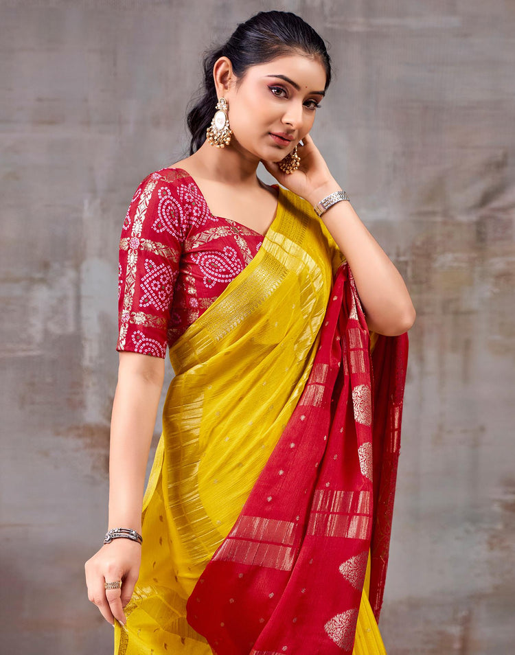Yellow Chinnon Chiffon Woven Saree