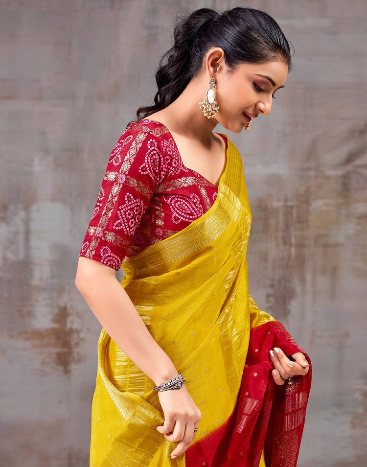 Yellow Chinnon Chiffon Woven Saree