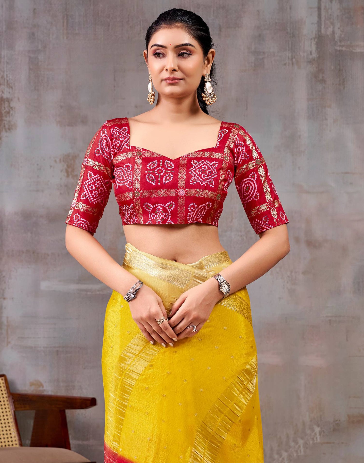 Yellow Chinnon Chiffon Woven Saree