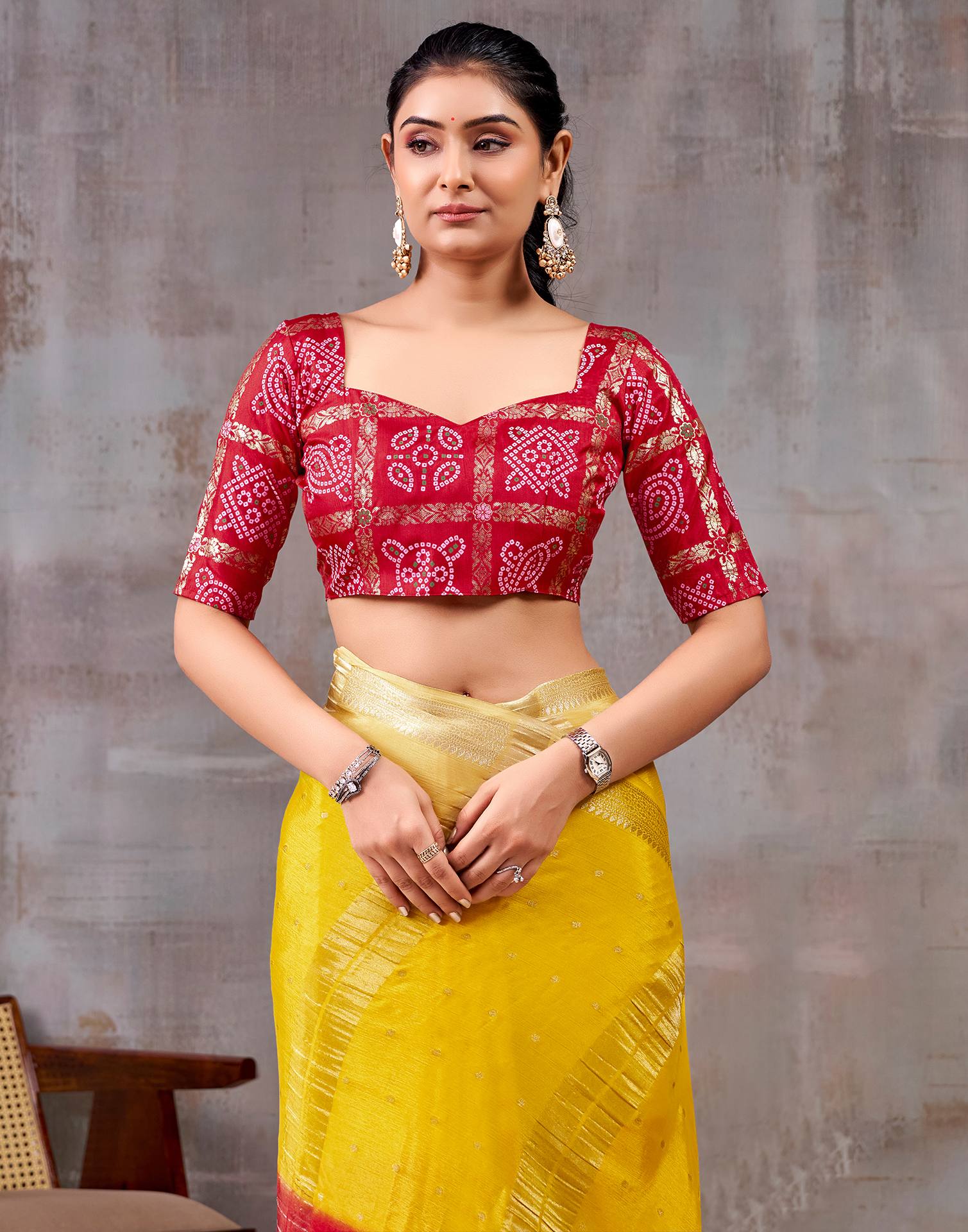 Yellow Chinnon Chiffon Woven Saree