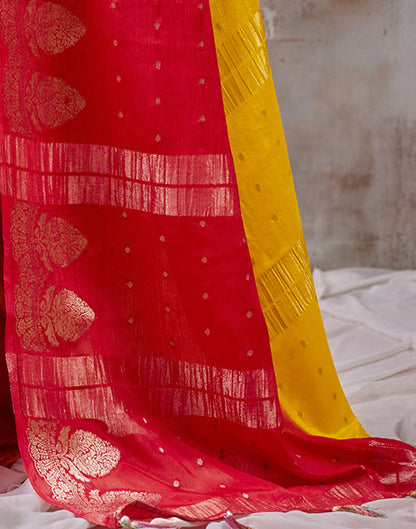 Yellow Chinnon Chiffon Woven Saree