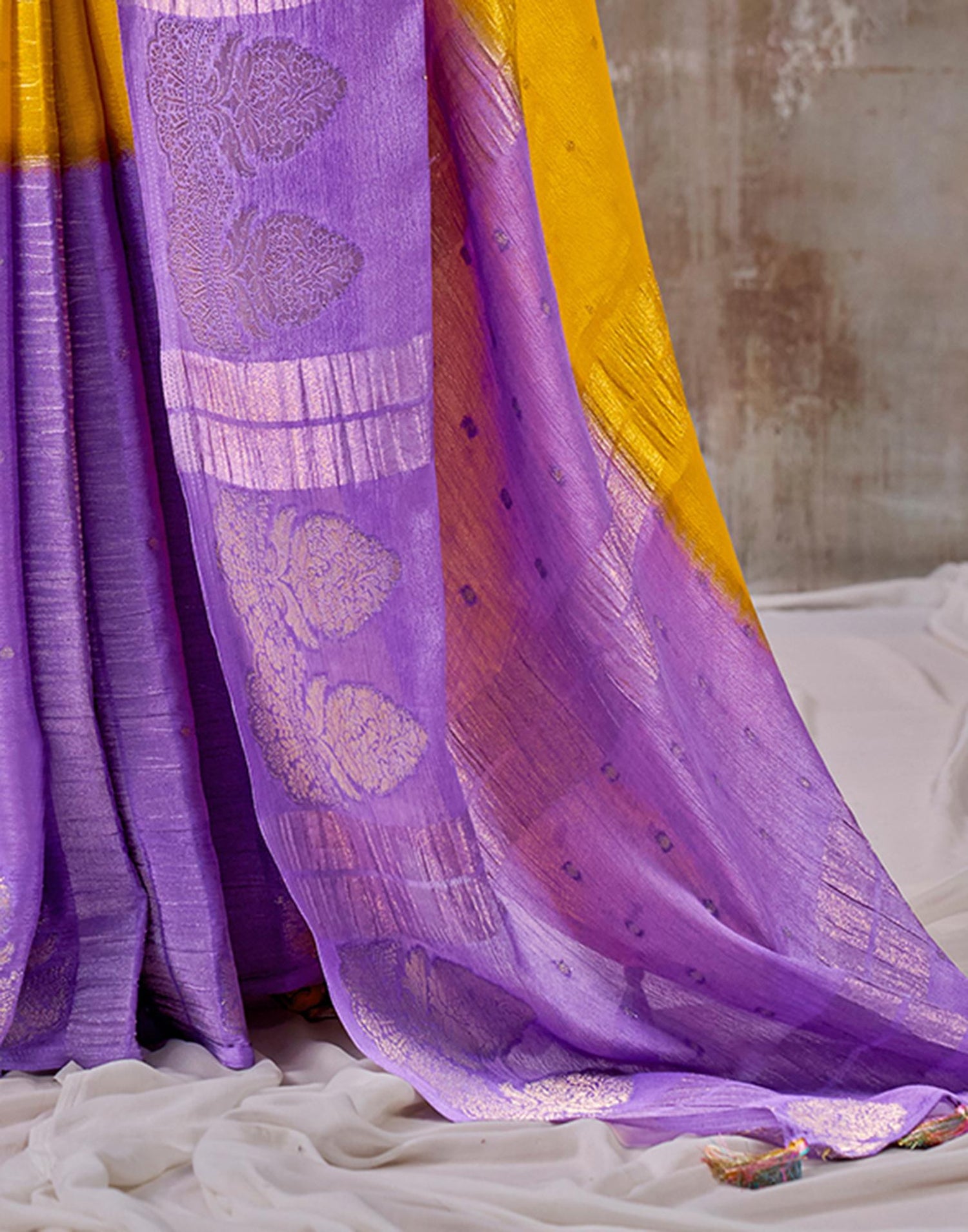 Yellow Chinnon Chiffon Woven Saree