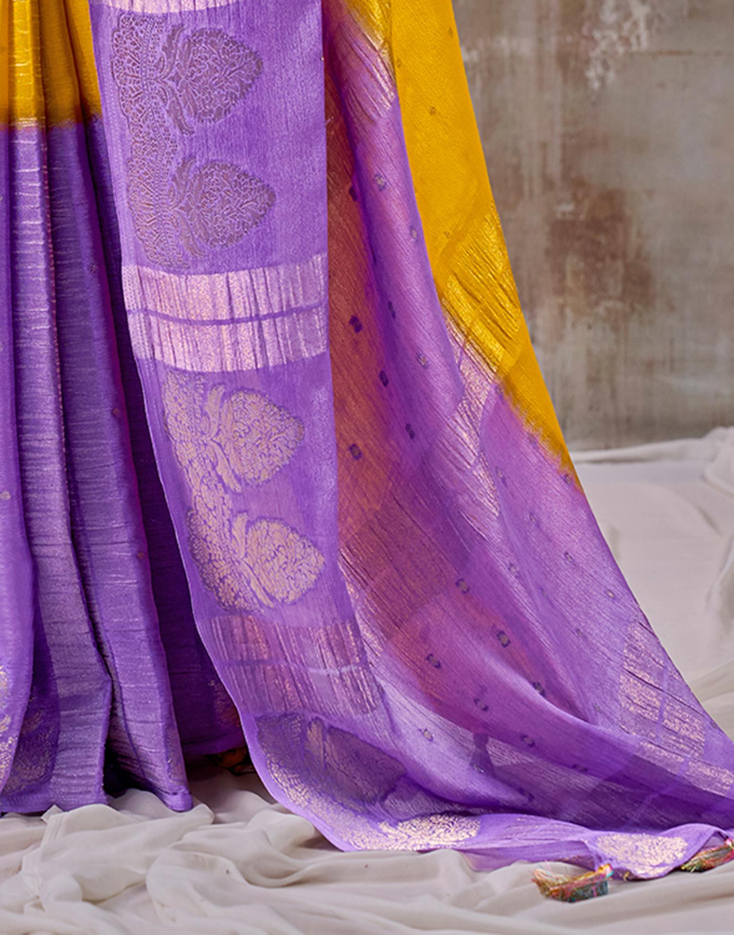 Yellow Chinnon Chiffon Woven Saree