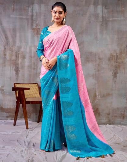 Light Pink Chinnon Chiffon Woven Saree