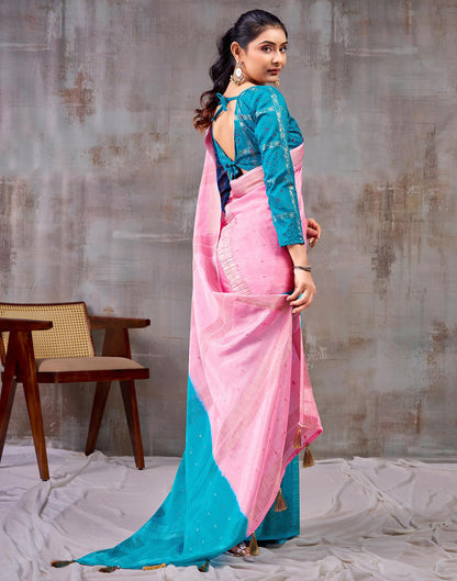 Light Pink Chinnon Chiffon Woven Saree