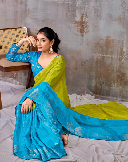 Lime Green Chinnon Chiffon Woven Saree