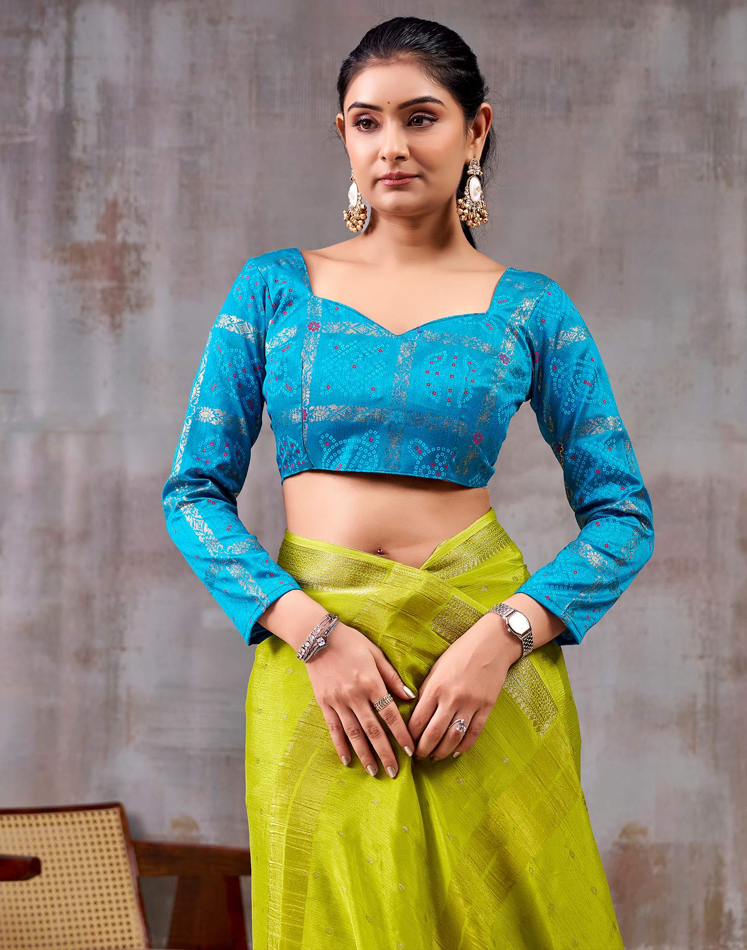 Lime Green Chinnon Chiffon Woven Saree