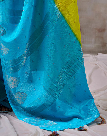 Lime Green Chinnon Chiffon Woven Saree