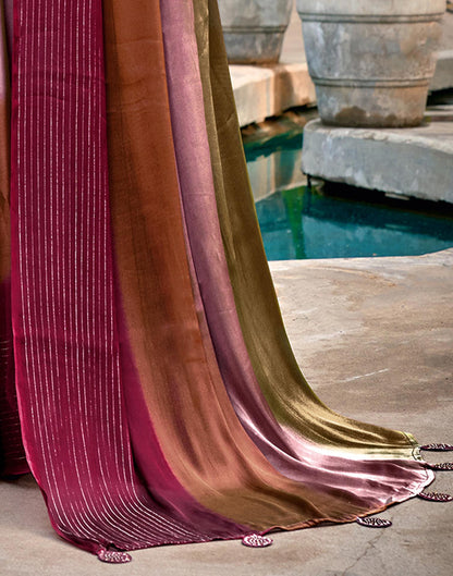 Multicoloured Chiffon Ombre Zari Stripe Saree