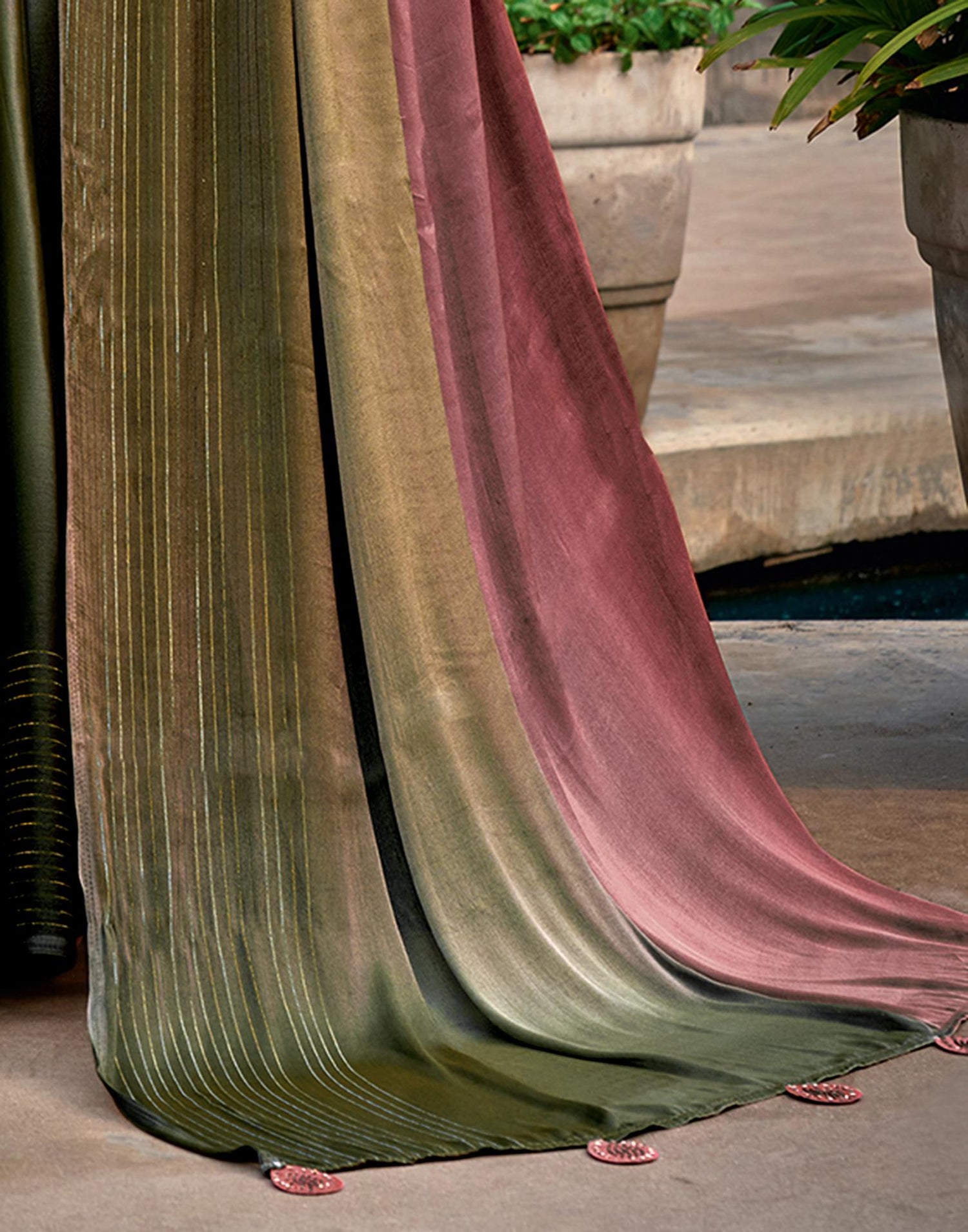 Mauve Chiffon Ombre Zari Stripe Saree
